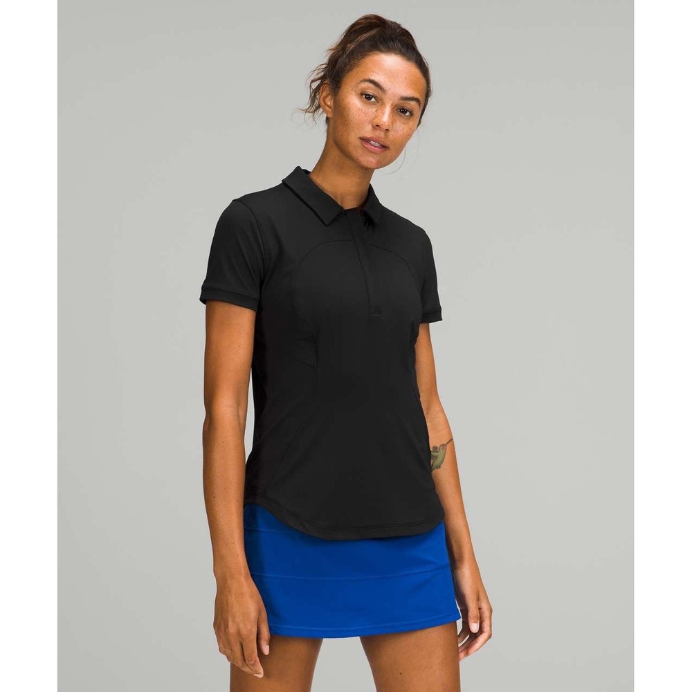 Lululemon Quick Drying Short Sleeve Polo Shirt Black Active Golf Tennis Womens 8
